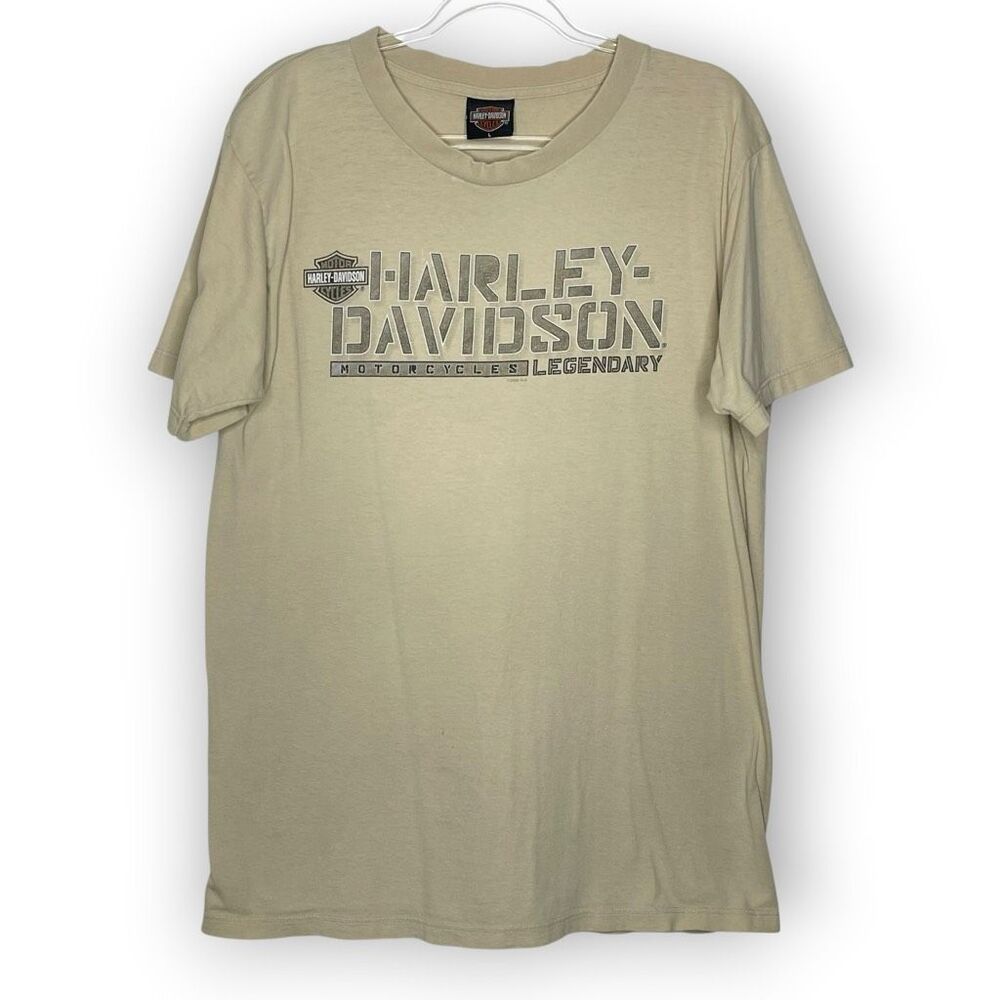 Harley Davidson Atlantic City Vintage 2005 Graphic Tee Tshirt Cream Large Flawed